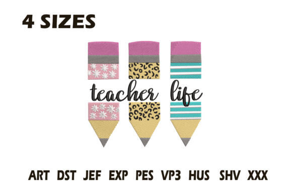 Teacher Life Pencils Embroidery File: Add Whimsy to Your Fabrics